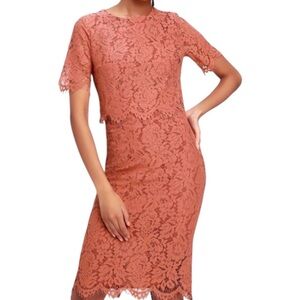 LULUS Devotion Rusty Rose Lace
Midi Dress size medium